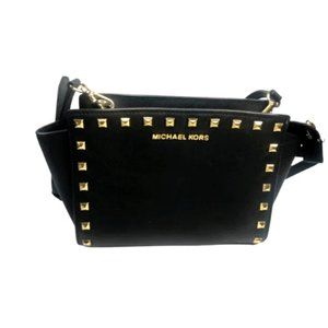 MICHAEL Michael Kors Selma Medium Studded Saffiano Leather Messenger Black
